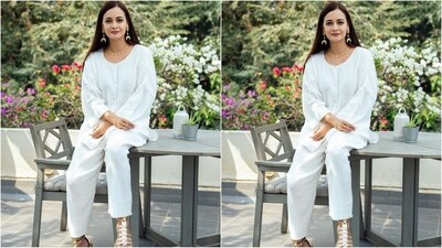 Assisted by celebrity fashion stylist Theia Tekchandaney, Dia accessorised her look with a pair of golden drop statement rings, a choker necklace and a pair of strappy heels to complement her chic look. (Instagram/@diamirzaofficial) Assisted by celebrity fashion stylist Theia Tekchandaney, Dia accessorised her look with a pair of golden drop statement rings, a choker necklace and a pair of strappy heels to complement her chic look. (Instagram/@diamirzaofficial)