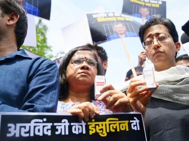 AAP leader Atishi with other party leaders outside the Tihar Jail in New Delhi. (Vipin Kumar/HT Photo) AAP leader Atishi with other party leaders outside the Tihar Jail in New Delhi. (Vipin Kumar/HT Photo)