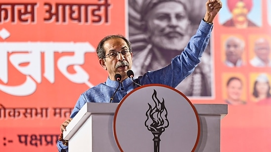 Shiv Sena (UBT) chief Uddhav Thackeray addresses a public meeting for Lok Sabha elections (PTI)