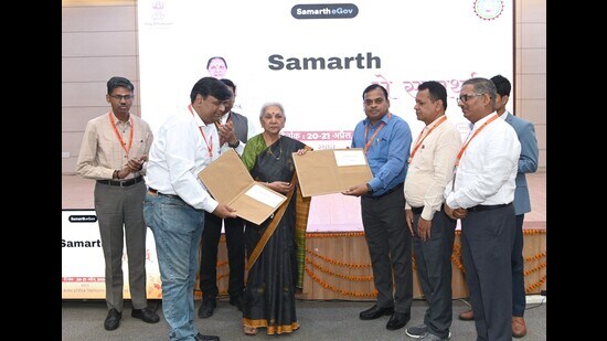 Uttar Pradesh governor and chancellor of state universities Anandiben Patel at a workshop at AKTU Lucknow. (Sourced)