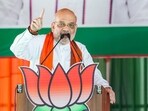 Union home minister Amit Shah addresses an election campaign rally for Lok Sabha polls, in Kanker, Chhattisgarh.