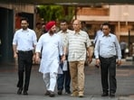Congress Party leaders Dr Abhishek Manu Singhvi, with Gurdeep Sappal Leave after meeting ECI at Nirvachan Sadan, in New Delhi, India, on Monday, April 22, 2024. (Photo by Raj K Raj/ Hindustan Times) Congress Party leaders Dr Abhishek Manu Singhvi, with Gurdeep Sappal Leave after meeting ECI at Nirvachan Sadan, in New Delhi, India, on Monday, April 22, 2024. (Photo by Raj K Raj/ Hindustan Times)