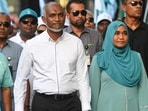 Maldives' President Mohamed Muizzu (centre) along with his supporters in Male. Maldives' President Mohamed Muizzu (centre) along with his supporters in Male.