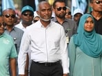 Maldives' President Mohamed Muizzu (centre) along with his supporters in Male. (AFP)