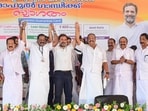 Kannur: Congress leader Rahul Gandhi with Kerala Pradesh Congress Committee President K Sudhakaran and other leaders during an election rally ahead of the Lok Sabha elections, in Kannur, Thursday, April 18, 2024. (PTI Photo) (PTI04_18_2024_000161B) Kannur: Congress leader Rahul Gandhi with Kerala Pradesh Congress Committee President K Sudhakaran and other leaders during an election rally ahead of the Lok Sabha elections, in Kannur, Thursday, April 18, 2024. (PTI Photo) (PTI04_18_2024_000161B)