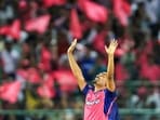 Rajasthan Royals bowler Sandeep Sharma celebrates his 5 wicket-haul Rajasthan Royals bowler Sandeep Sharma celebrates his 5 wicket-haul