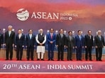 World leaders including Prime Minister Narendra Modi, President of Philipinnes Ferdinand Romualdez Marcos Jr, Singapore's Prime Minister Lee Hsien Loong, Thailand's Permanent Secretary of Ministry of Foreign Affairs Sarun Charoensuwan, Vietnam's Prime Minister Pham Minh Chinh, and others pose for a photograph during the 20th ASEAN-India Summit as part of the 43rd ASEAN Summit in Jakarta.(Reuters)