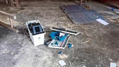 Some miscreants had allegedly opened fire and even destroyed EVMs at these polling stations during the first phase of the Lok Sabha elections on Friday. (PTI) Some miscreants had allegedly opened fire and even destroyed EVMs at these polling stations during the first phase of the Lok Sabha elections on Friday. (PTI)