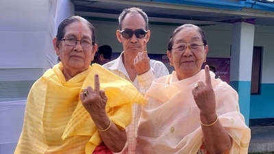 Voters show their ink-marked fingers after casting their vote for the first phase of the Lok Sabha elections, on Friday. (ANI Photo) (File) Voters show their ink-marked fingers after casting their vote for the first phase of the Lok Sabha elections, on Friday. (ANI Photo) (File)