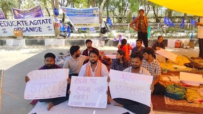 Agitating BBAU students on a hunger strike on Monday (HT)