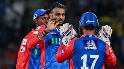 Delhi Capitals' Axar Patel (C) during an IPL 2024 match (AFP)