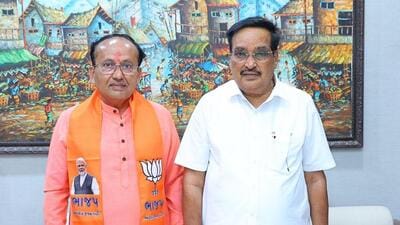 Gujarat BJP president CR Paatil (right) posted congratulatory messages to Mukesh Dalal (left). (@CRPaatil) Gujarat BJP president CR Paatil (right) posted congratulatory messages to Mukesh Dalal (left). (@CRPaatil)
