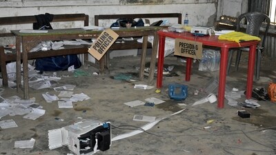 A view of a polling station that was damaged by a crowd during the first phase of the general election, in Khurai in Imphal East, Manipur (Reuters) (REUTERS)
