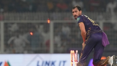 Kolkata Knight Riders' Mitchell Starc makes Rajasthan Royals' Trent Boult run out (AP) Kolkata Knight Riders' Mitchell Starc makes Rajasthan Royals' Trent Boult run out (AP)