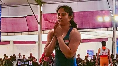 **EDS: IMAGE VIA @geeta_phogat** Jaipur: Asian Games gold medallist Vinesh Phogat during her match at the Senior National Wrestling Championships, in Jaipur, Sunday, Feb. 4, 2024. Vinesh Phogat clinched the 55kg gold medal in the event. (PTI Photo)
(PTI02_04_2024_000440B) (PTI) **EDS: IMAGE VIA @geeta_phogat** Jaipur: Asian Games gold medallist Vinesh Phogat during her match at the Senior National Wrestling Championships, in Jaipur, Sunday, Feb. 4, 2024. Vinesh Phogat clinched the 55kg gold medal in the event. (PTI Photo)
(PTI02_04_2024_000440B) (PTI)