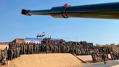 Pokhran: Indian military personnel during the Exercise Bharat Shakti, in Pokhran, Rajasthan, in March (PTI FILE PHOTO) Pokhran: Indian military personnel during the Exercise Bharat Shakti, in Pokhran, Rajasthan, in March (PTI FILE PHOTO)