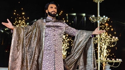 Ranveer Singh walks the ramp during a fashion show in Varanasi. Ranveer Singh walks the ramp during a fashion show in Varanasi.