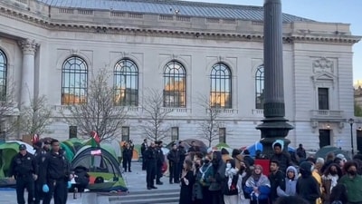 At least 47 protesters were arrested and taken by police, a Yale university spokesperson told The Post. (X) At least 47 protesters were arrested and taken by police, a Yale university spokesperson told The Post. (X)
