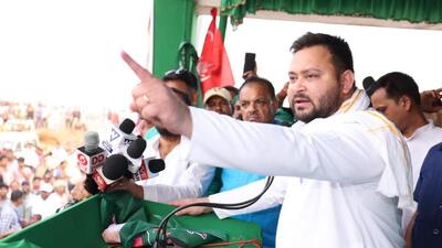 ejashwi Yadav addresses a rally in Banka. (HT) ejashwi Yadav addresses a rally in Banka. (HT)