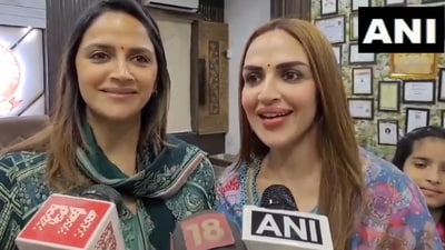 Ahana and Esha Deol were in Mathura to campaign for their mother Hema Malini.