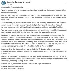 Letter of Support circulated by Rabi Yuda and Naomi Drizin, Chabad at Columbia University to the jewish students. Letter of Support circulated by Rabi Yuda and Naomi Drizin, Chabad at Columbia University to the jewish students.