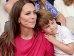 Prince Louis leans on Kate, Duchess of Cambridge, during the Platinum Jubilee Pageant held outside Buckingham Palace, in London, Sunday June 5, 2022, on the last of four days of celebrations to mark the Platinum Jubilee. Prince Louis leans on Kate, Duchess of Cambridge, during the Platinum Jubilee Pageant held outside Buckingham Palace, in London, Sunday June 5, 2022, on the last of four days of celebrations to mark the Platinum Jubilee.