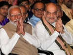 Prime Minister Narendra Modi with union ministers Amit Shah and S Jaishankar. (PTI file photo)