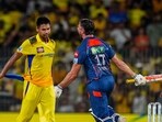 Lucknow Super Giants batter Marcus Stoinis celebrates after winning the Indian Premier League (IPL) T20 cricket match over Chennai Super Kings, at MA Chidambaram Stadium, in Chennai
