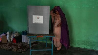 A lady casts her vote during the first phase of polling in the 2024 Lok Sabha elections in Kairana, Uttar Pradesh on April 19. (PTI Photo) A lady casts her vote during the first phase of polling in the 2024 Lok Sabha elections in Kairana, Uttar Pradesh on April 19. (PTI Photo)