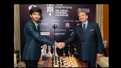 Snapshot of Gukesh D with Anand Mahindra. (X/@anandmahindra) Snapshot of Gukesh D with Anand Mahindra. (X/@anandmahindra)