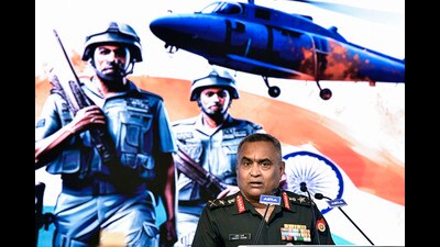 Chief of the Army Staff General Manoj Pande addresses a conclave organised by All India Management Association (AIMA) on Tuesday. (MANI) Chief of the Army Staff General Manoj Pande addresses a conclave organised by All India Management Association (AIMA) on Tuesday. (MANI)