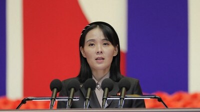 This picture taken on August 10, 2022 and released from North Korea's official Korean Central News Agency (KCNA) on August 14, 2022 shows Kim Yo Jong, the sister of North Korea's leader Kim Jong Un, speaking at the National Emergency Prevention General Meeting in Pyongyang. (AFP) This picture taken on August 10, 2022 and released from North Korea's official Korean Central News Agency (KCNA) on August 14, 2022 shows Kim Yo Jong, the sister of North Korea's leader Kim Jong Un, speaking at the National Emergency Prevention General Meeting in Pyongyang. (AFP)