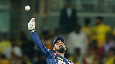 Lucknow Super Giants' captain KL Rahul plucked a one-handed stunner to complete the dismissal of Ajinkya Rahane in the 1st over (AP) Lucknow Super Giants' captain KL Rahul plucked a one-handed stunner to complete the dismissal of Ajinkya Rahane in the 1st over (AP)