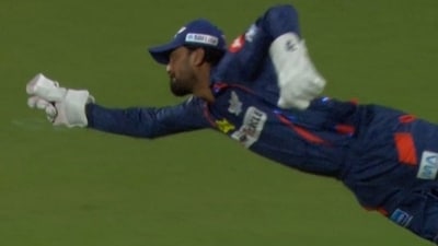 KL Rahul claims a stunning catch vs CSK.