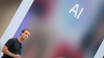 Meta CEO Mark Zuckerberg delivers a speech, as the letters AI for artificial intelligence appear on screen, at the Meta Connect event at the company's headquarters in Menlo Park, California, US. (Reuters)