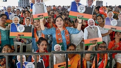 NDA supporters during Prime Minister Narendra Modi's election campaign rally in Nanded on Saturday. (PTI) NDA supporters during Prime Minister Narendra Modi's election campaign rally in Nanded on Saturday. (PTI)