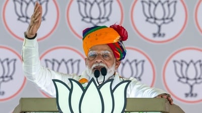 Prime Minister Narendra Modi addresses a public meeting for the second phase of the Lok Sabha elections, in Tonk-Sawai Madhopur on Tuesday. (ANI) Prime Minister Narendra Modi addresses a public meeting for the second phase of the Lok Sabha elections, in Tonk-Sawai Madhopur on Tuesday. (ANI)