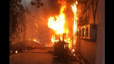 PFire at BSNL’s office in Prayagraj (HT Photo)