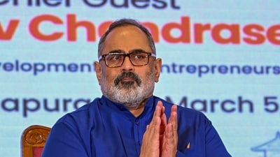 Union minister Rajeev Chandrasekhar. (PTI) Union minister Rajeev Chandrasekhar. (PTI)