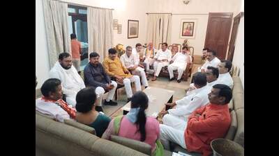 Senior BJP leaders holding a meeting in Prayagraj. (HT) Senior BJP leaders holding a meeting in Prayagraj. (HT)