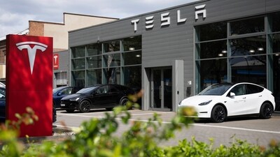 Cars are parked at a Tesla dealership in Berlin Tuesday, April 23, 2024. (Sebastian Christoph Gollnow/dpa via AP) (AP) Cars are parked at a Tesla dealership in Berlin Tuesday, April 23, 2024. (Sebastian Christoph Gollnow/dpa via AP) (AP)