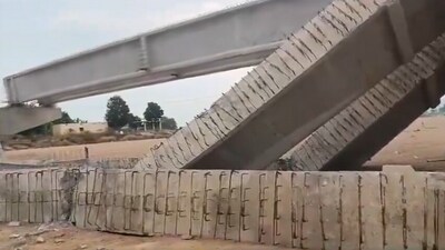 The under-construction bridge collapsed in Telangana on Tuesday evening. (X/Sudhakar Udumula) The under-construction bridge collapsed in Telangana on Tuesday evening. (X/Sudhakar Udumula)