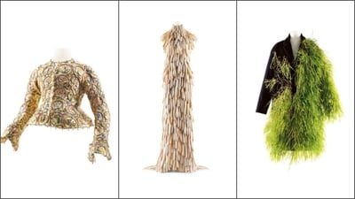 This image released by The Metropolitan Museum of Art shows a British waistcoat, an Alexander McQueen dress, and a Jonathan Anderson for LOEWE coat. They are one of the many items included in The Costume Institute's 2024 exhibition, "Sleeping Beauties: Reawakening Fashion". (AP) This image released by The Metropolitan Museum of Art shows a British waistcoat, an Alexander McQueen dress, and a Jonathan Anderson for LOEWE coat. They are one of the many items included in The Costume Institute's 2024 exhibition, "Sleeping Beauties: Reawakening Fashion". (AP)
