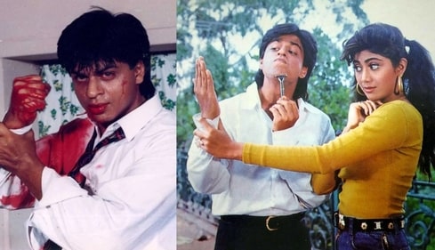 Shah Rukh Khan with his co-star Shilpa Shetty in a still from Baazigar Shah Rukh Khan with his co-star Shilpa Shetty in a still from Baazigar