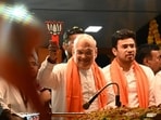 Union Home Minister Amit Shah during a roadshow in Bengaluru on April 23.