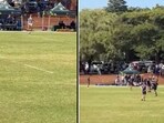 The image, taken from a video reshared by Kevin Pietersen, shows a South African schoolboy’s kick on a rugby field. The image, taken from a video reshared by Kevin Pietersen, shows a South African schoolboy’s kick on a rugby field.