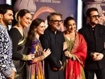 Sanjay Leela Bhansali poses for the paparazzi on the red carpet premiere of his new show Heeramandi, He was joined by the star cast off the show: Sonakshi Sinha, Aditi Rao Hydari, Manisha Koirala and Fardeen Khan.