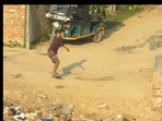 Snapshot of the kid throwing stones at the train. Snapshot of the kid throwing stones at the train.