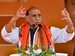 Union Defence Minister Rajnath Singh addresses a public meeting for Lok Sabha elections. Union Defence Minister Rajnath Singh addresses a public meeting for Lok Sabha elections.