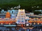 A view of Venkateswara Temple on Tirumala hills in Tirupati. A view of Venkateswara Temple on Tirumala hills in Tirupati.